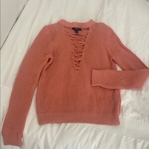 Women's Pink Lace-Up Sweater